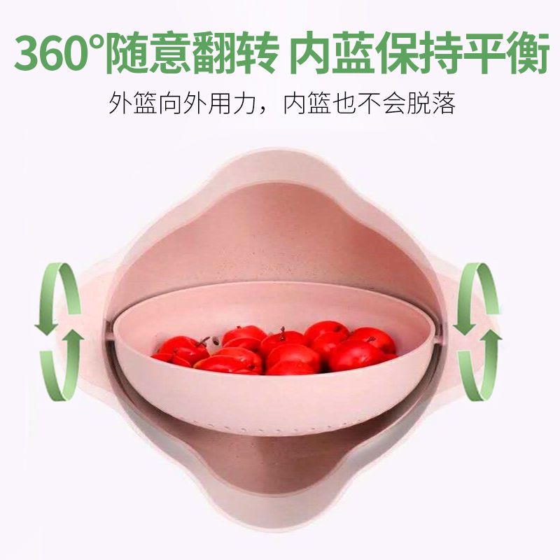 双层旋转沥水篮洗菜神器厨房家用洗菜盆沥水盆洗水果盘淘米盆|麦纤维大号青柠绿两个装(加厚款)