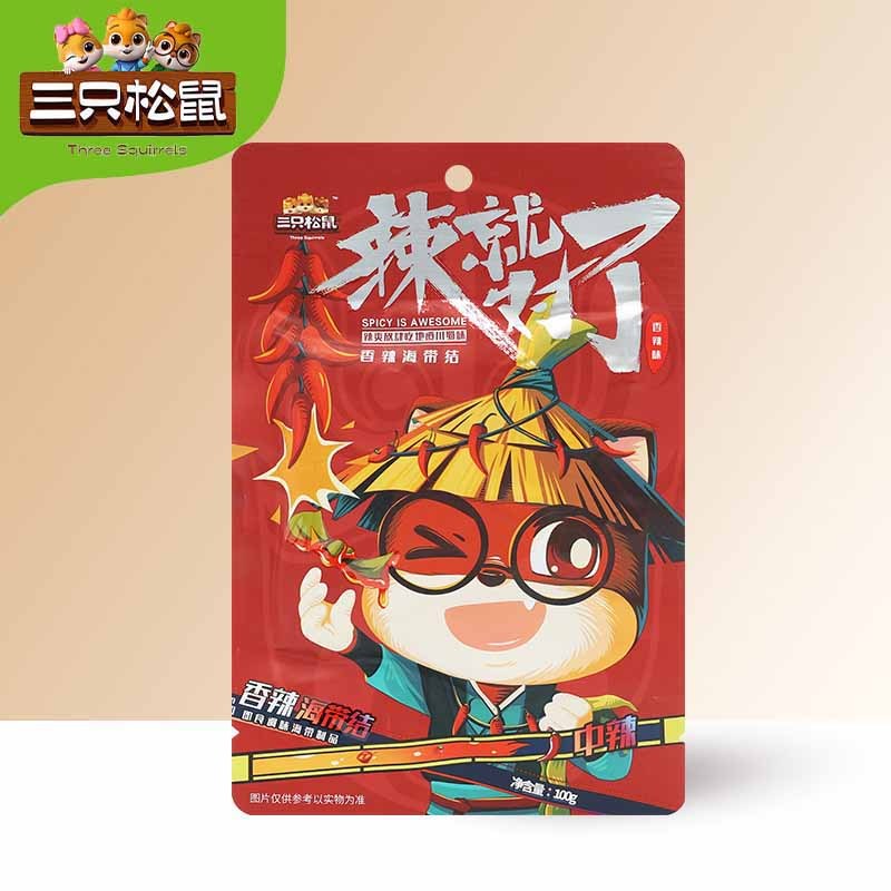 三只松鼠海带结香辣小零食品开袋即食美味下饭菜海带结100g*10袋