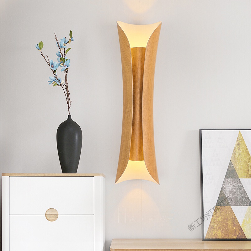 苏宁放心购 可充电壁灯客厅壁灯床头卧室灯 后现代简约走廊过道灯 北欧轻奢金色背景墙小蛮腰壁灯智能无极调光 小蛮腰54cm木纹色