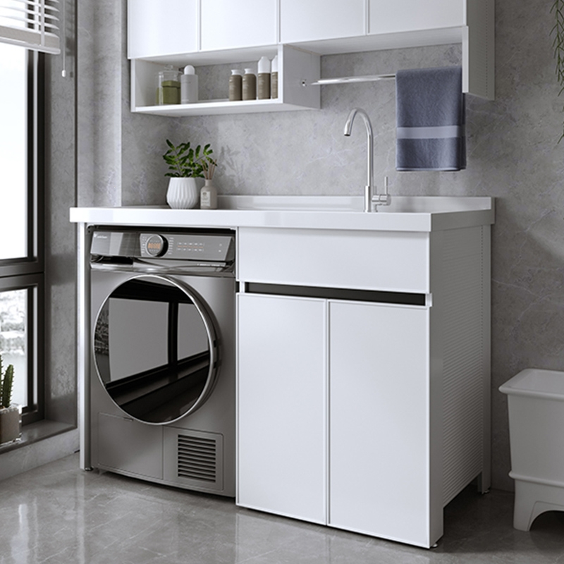 藤印象 阳台太空铝洗衣柜组合石英石一体盆洗衣池带搓板滚筒洗衣机柜