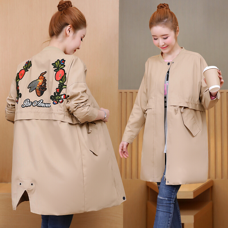 迪鲁奥(DILUAO)孕妇装春秋装纯棉风衣外套新款春秋季纯棉宽松大码怀孕期孕妇上衣中长款