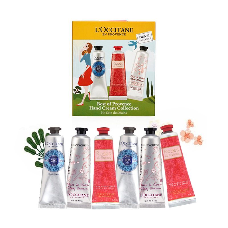L’OCCITANE欧舒丹 护手霜6件套((乳木果+玫瑰+甜蜜樱花) 保湿补水嫩白 滋润修护防干裂