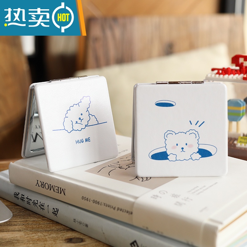 敬平网红ins小镜子女便携化妆镜随身携带折叠宿舍学生小号手持双面镜便携式用镜 落井小熊高清大图