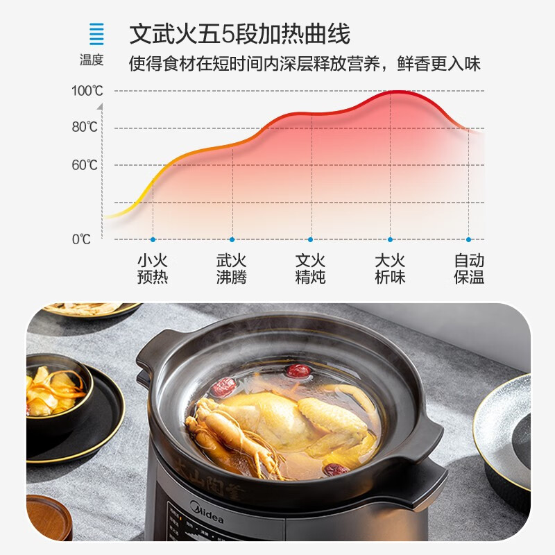 美的(Midea)电炖锅 电炖盅 煲汤锅炖汤锅 煮粥锅 精控快速火山陶釜 4L容量年货送礼赠老人送长辈DGC4018高清大图