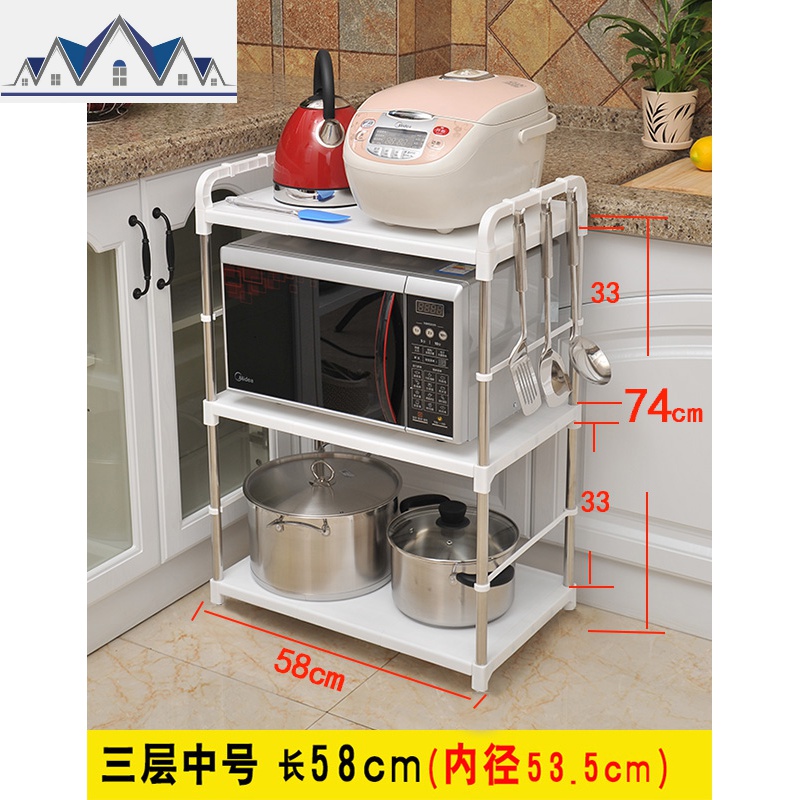 微波炉置物架子烤箱架不锈钢管单层2层厨房调料电饭煲收纳储物架 三维工匠高清大图
