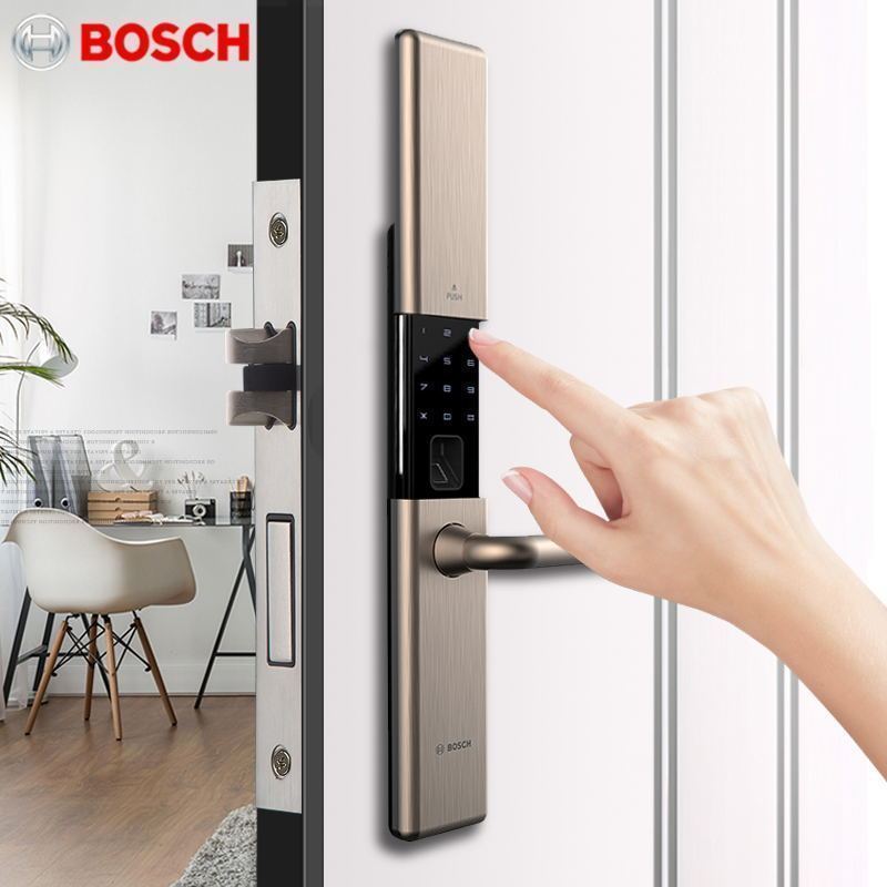 博世(BOSCH)指纹锁 智能锁家用防盗门密码磁卡锁 自动滑盖智能门锁 ID80琥珀金