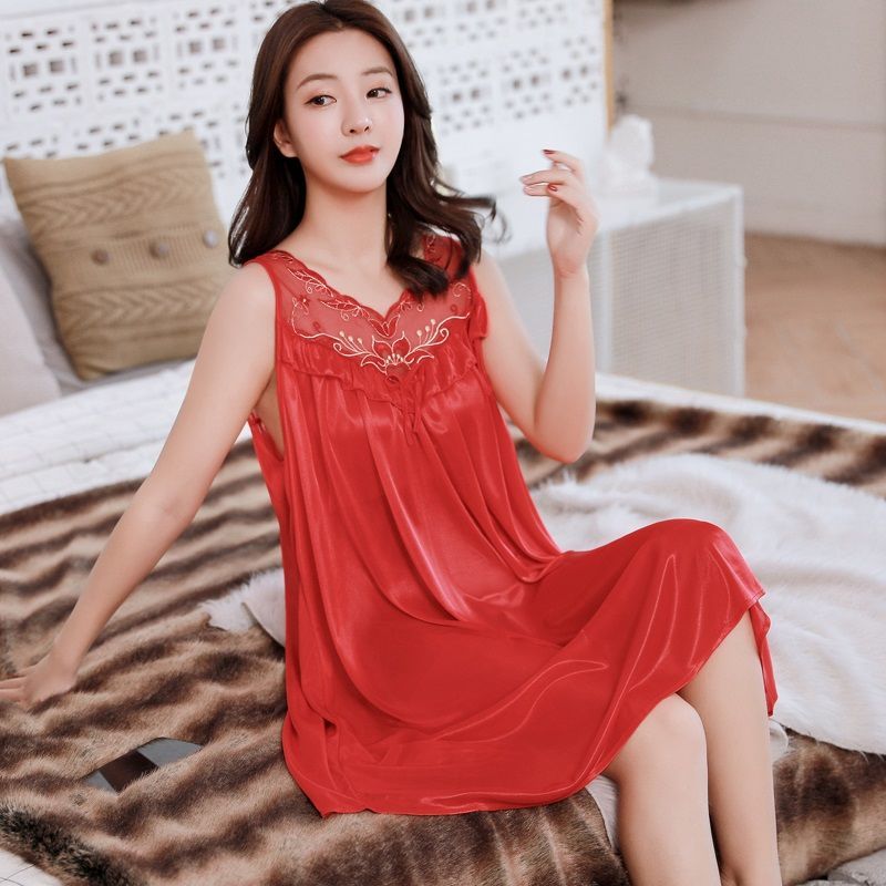 睡裙女夏冰丝吊带薄款性感睡衣韩版宽松大码家居服情趣胖mm无袖