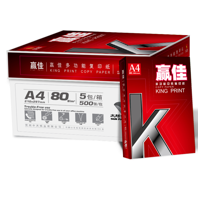 赢佳80克A4多功能复印纸(5包/箱*500张/包)