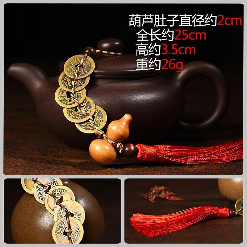 家柏饰(CORATED)铜五帝钱六帝钱挂件 五色线桃木葫芦铜钱古币摆件高清大图