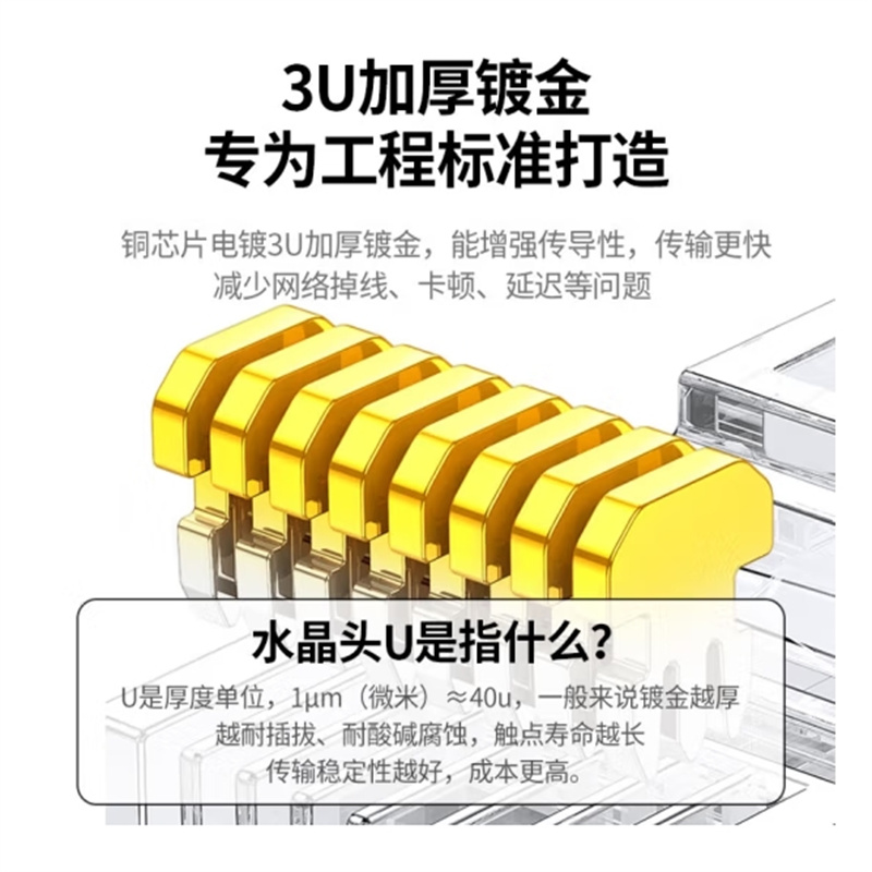 绿联UGREEN 六类千兆非屏蔽网线水晶头 60558 100个/盒高清大图