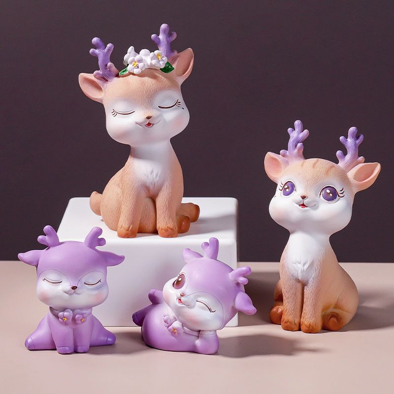 精灵小鹿装饰品摆件创意树脂工艺品办公桌面卧室车内拍照道具礼物鹿