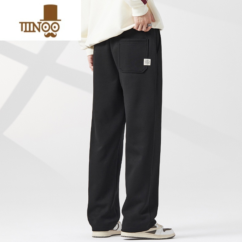 YANXUWP秋季黑色休闲卫裤男美式潮牌宽松直筒垂坠感阔腿裤子款高清大图