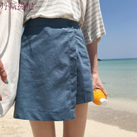夏季纯色高腰显瘦半身裙裤时尚百搭A字包臀棉麻短裙学生