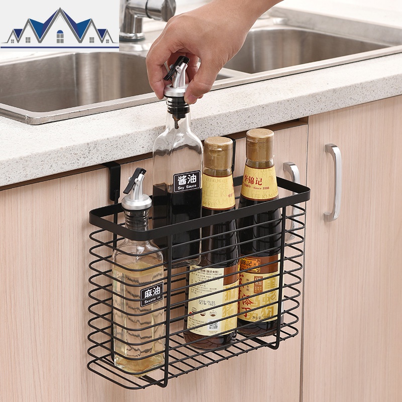 橱柜背挂篮厨房铁艺多功能收纳篮免打孔浴室挂架厨房调料储物篮_303高清大图