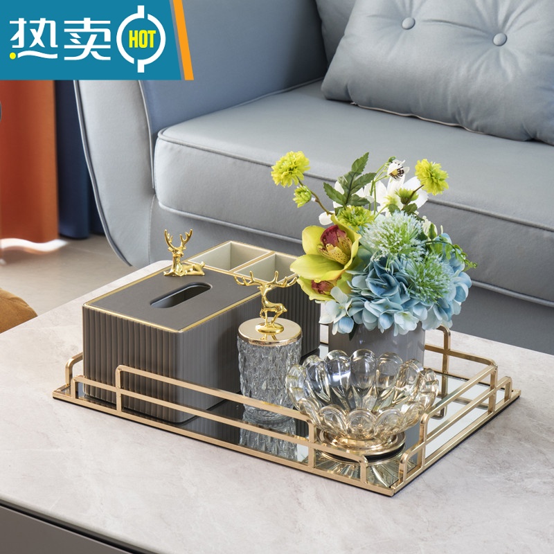 敬平纸巾盒抽纸盒家用客厅轻奢茶几纸抽盒餐桌皮革多功能遥控器收纳盒 套装三高清大图