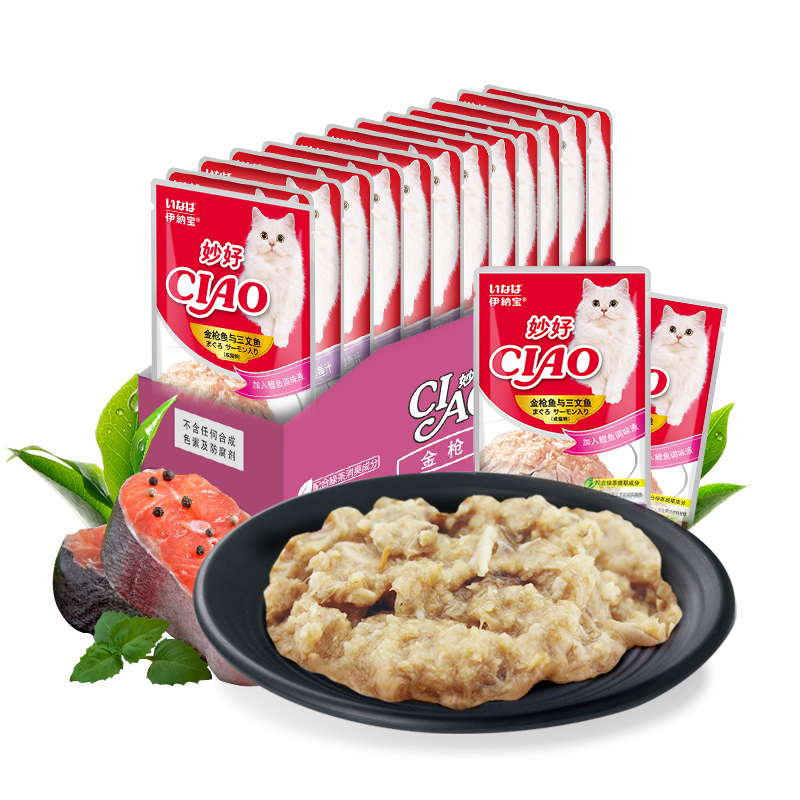 伊纳宝CIAO妙好鸡肉妙鲜湿粮包猫咪罐头猫湿粮猫咪零食粮 金枪鱼与三文鱼_60g*12