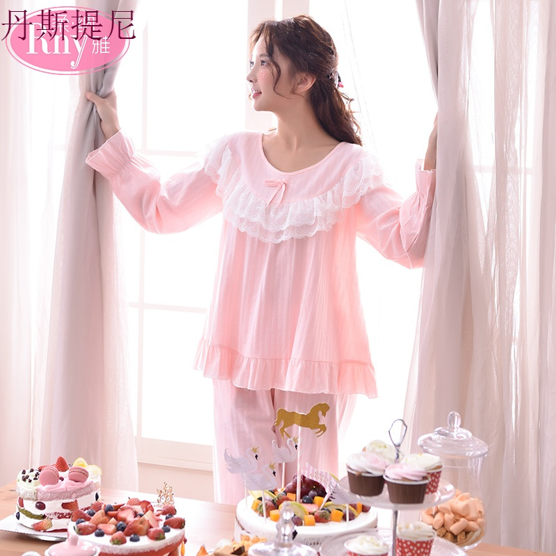 睡衣女秋纯棉长袖薄款套装春秋季两件套大码宽松韩版公主风家居服