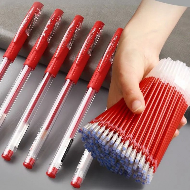 红色中性笔0 5m教师批改专用按动式中性笔签字水性笔碳素笔圆珠笔