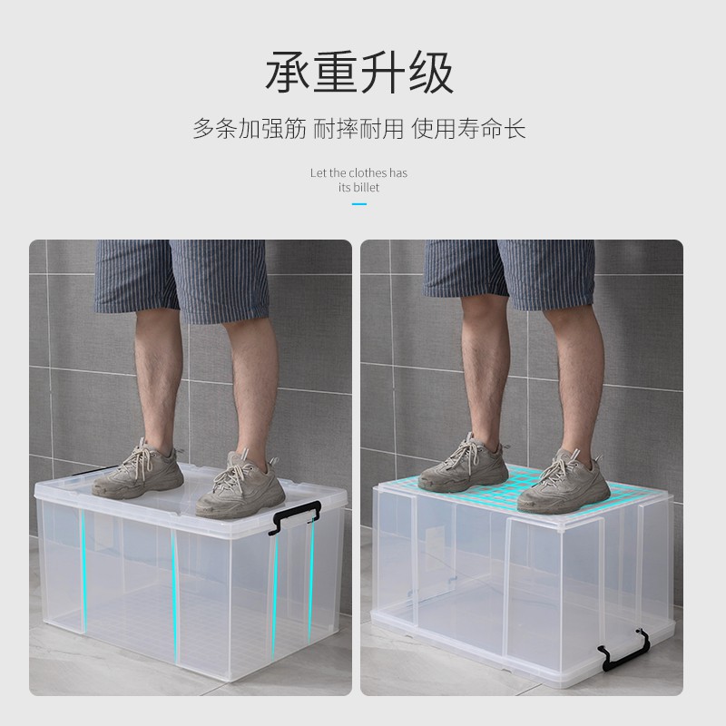 加厚特大号塑料收纳箱透明超大容量周转箱衣服储物箱玩具整理箱子 三维工匠高清大图
