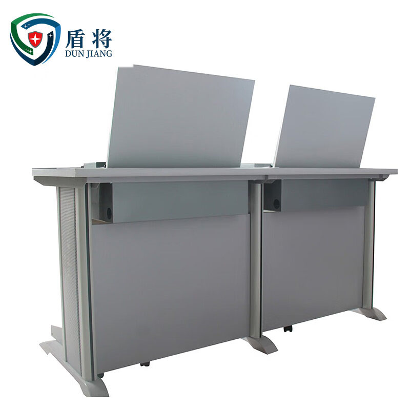 盾将翻转电脑桌多媒体办公桌22寸隐藏式学习培训桌红胡桃色FZ24 双人高清大图