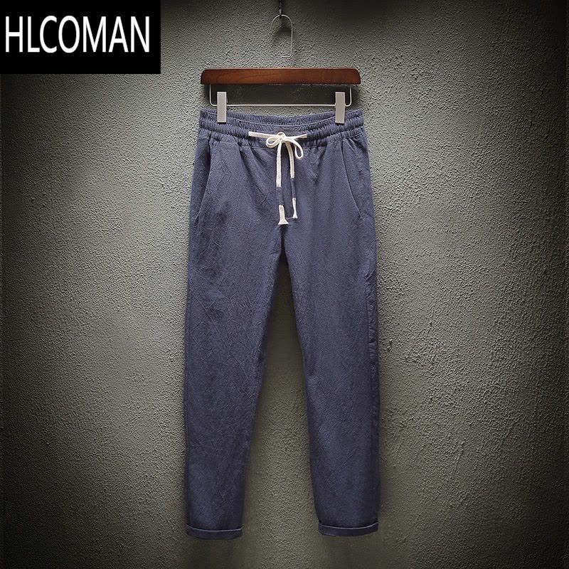 HLCOMAN九分棉麻裤男士夏季薄款韩版潮流宽松休闲裤小脚八分哈伦裤男裤子图片