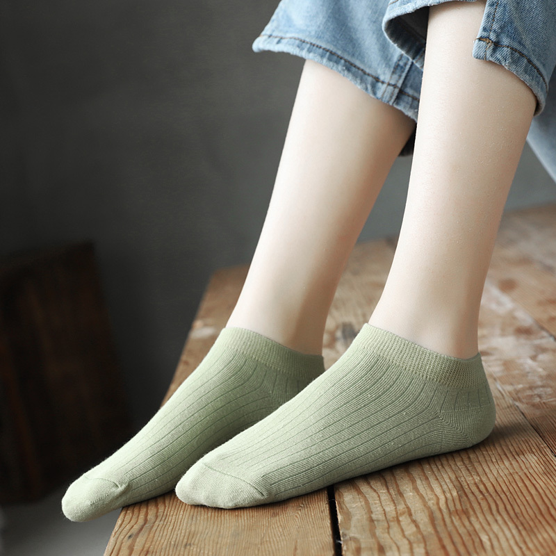 暖青汇木吉屋女士短袜夏季薄款条纹色简约低帮棉透气女生船袜袜子