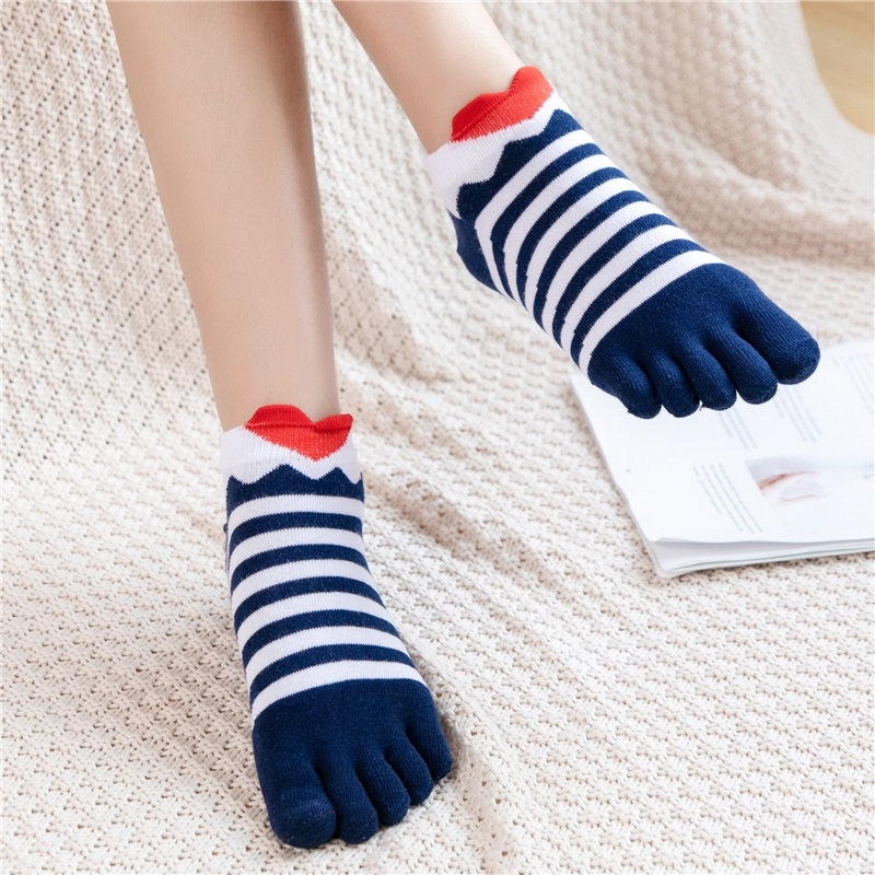 suntek五指袜女精梳棉立体短筒可爱短袜脚趾袜运动棉袜女士五趾袜袜子