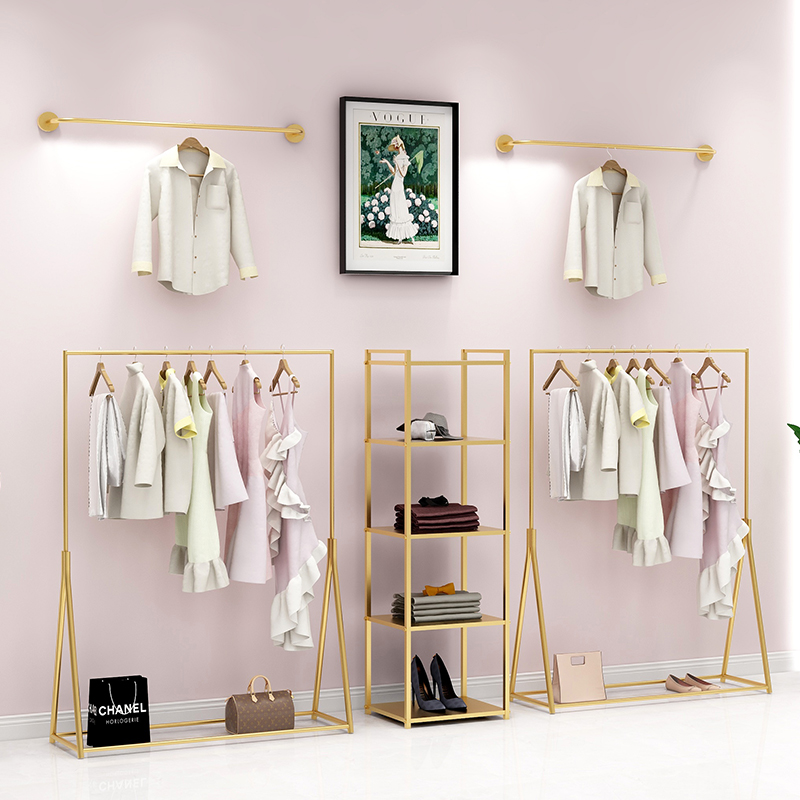 服装店展示架金色服装架女装店货架落地式组合童装挂衣服架子晾晒架 三维工匠 套餐一 官方标配高清大图