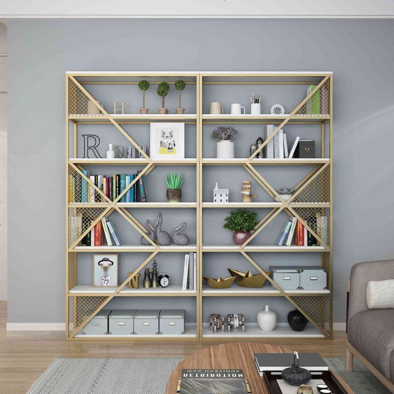 北欧ins金色客厅落地白色实木靠墙多层置物储物装饰搁物隔断书架