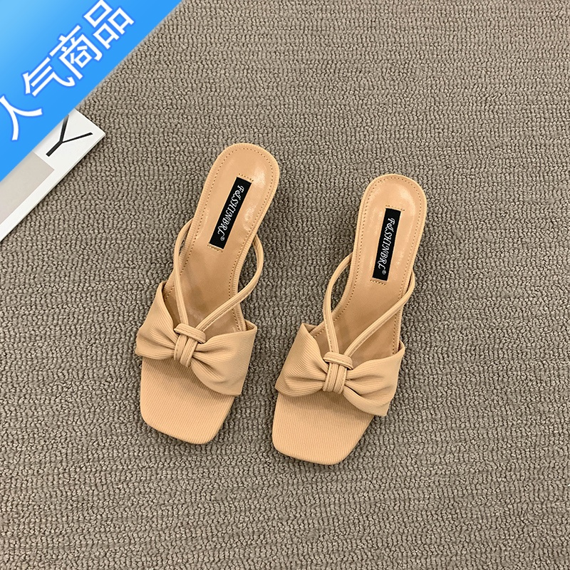 SUNTEK拖鞋女夏季外穿2023新款网红半拖气质法式高跟鞋粗跟高级感凉拖鞋