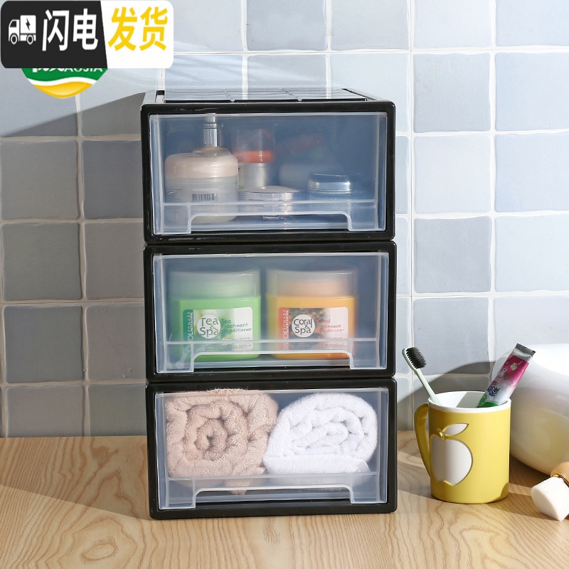 三维工匠收纳箱抽屉式塑料透明杂物收纳盒衣服的箱子小箱子衣柜收纳整理箱高清大图
