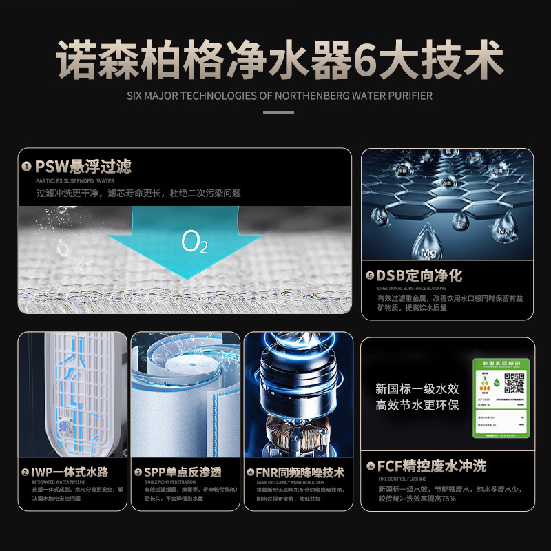 诺森柏格(Nocenbeger)净水器1200G鲜活双出水 X6Pro家用净水机RO反渗透过滤器厨下直饮净水器