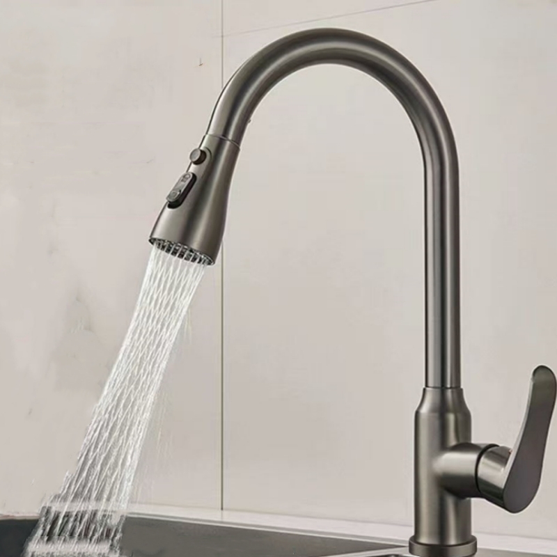 南方卫通 抽拉菜盆冷热龙头 枪灰宝塔5515 / 个高清大图