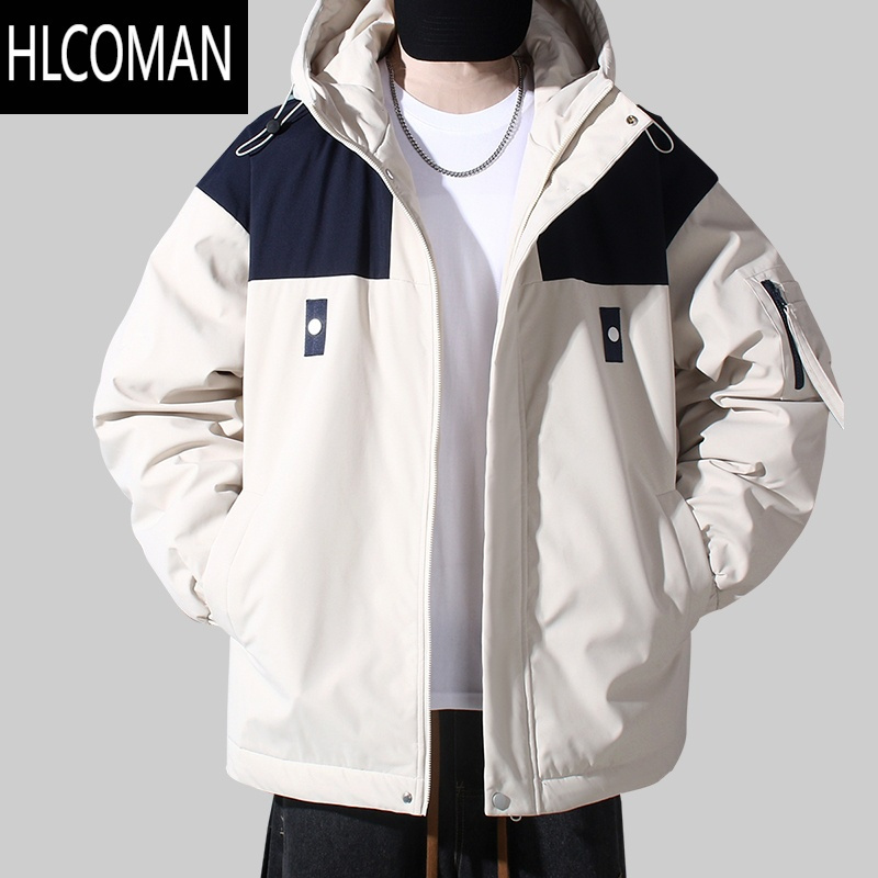 hlcoman棉衣外套男士冬季加厚美式潮牌款男生连帽p暖羽绒棉服