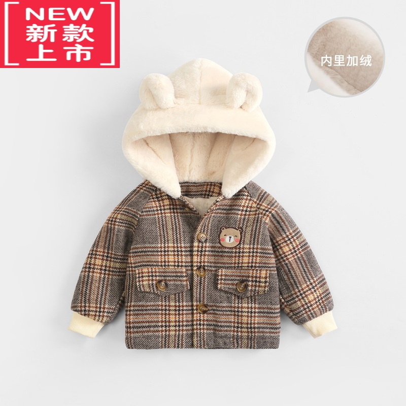 可莉允宝宝加绒外套厚儿童秋冬棉服男童女童呢子大衣婴儿冬装衣服