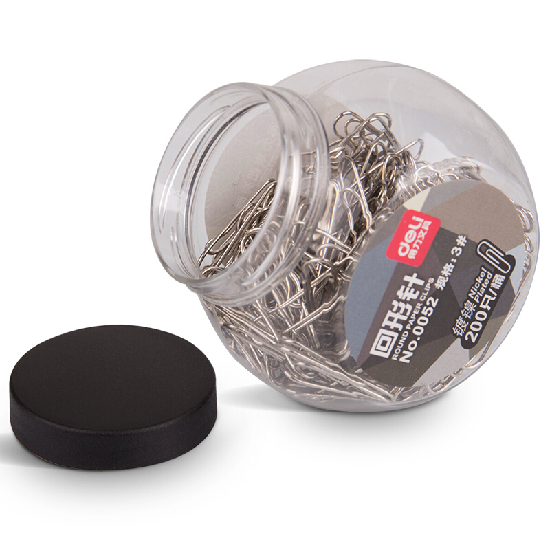 得力 0052 3# 29mm 银色 镀镍金属回形针 200枚/筒 一筒装