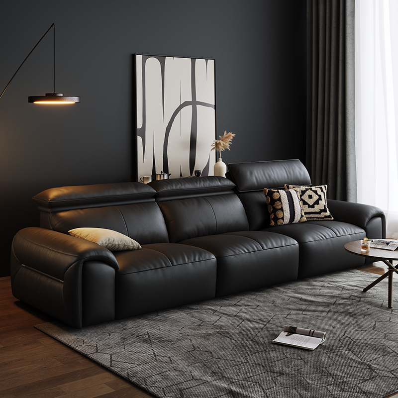 苏宁官方真皮沙发高靠背皮艺沙发意式极简-雷诺