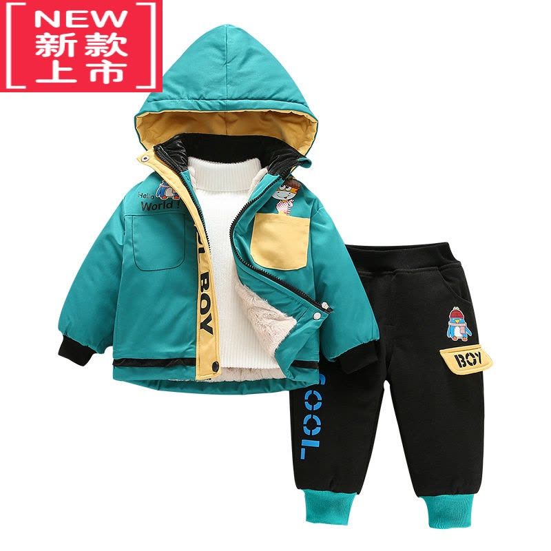 可莉允男宝宝加绒棉衣套装秋冬装1一3岁儿童装男童棉服婴儿外套加厚冬季图片