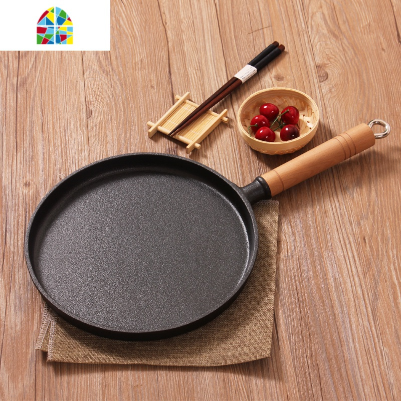 加厚铸铁平底锅烙饼锅家用无涂层不粘锅摊煎饼手烙饼锅