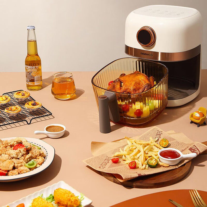 大宇DAEWOO 1250W高颜值机身全息数显屏4L容量空气炸锅 暖阳白 DYKZ-4008高清大图
