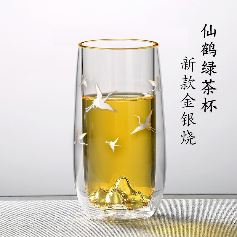 个杯堂 金银烧仙鹤双层对杯