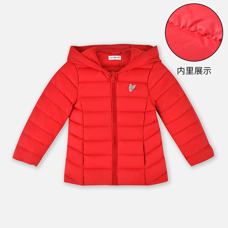 【1件3.5折】铅笔俱乐部秋冬新款女小童羽绒服儿童轻便保暖上衣儿童厚外套 大红 120cm