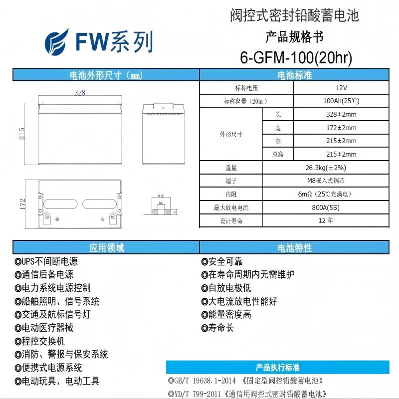 wdq铅酸蓄电池6-GFM-120AH(407*173*240)1pc高清大图