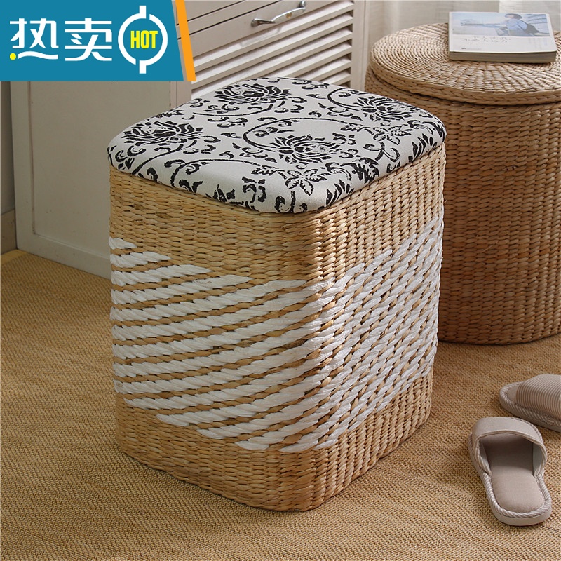 敬平藤编收纳凳子储物凳沙发凳客厅小凳子穿鞋凳实木家用门口换鞋凳高清大图