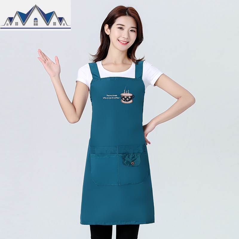 防水围裙女时尚厨房家用塑料水产专用工作服防油红色围腰做饭罩衣 三维工匠高清大图