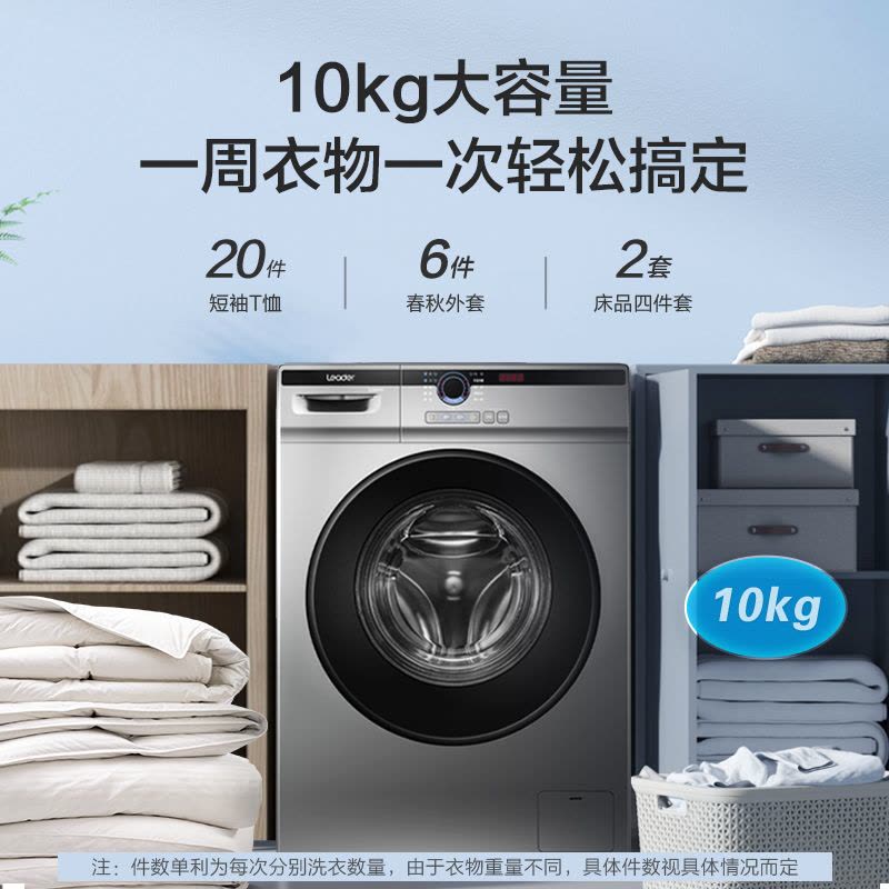 统帅leader滚筒洗衣机 海尔智家出品 全自动10公斤大容量家用超薄洗脱一体双喷淋除螨巴氏除菌超薄家用洗衣机22SE图片