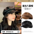 帽子女秋冬显脸小黑色网红皮质八角帽冬季鸭舌英伦报童皮帽贝雷网