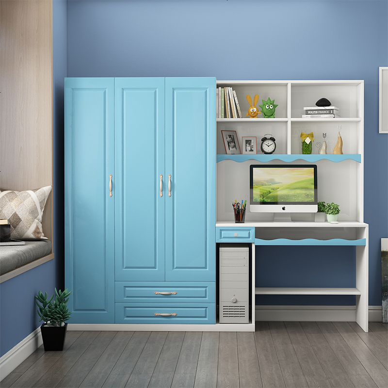 欧式电脑桌带衣柜加书柜书架组合学习写字台一体连体书桌衣柜