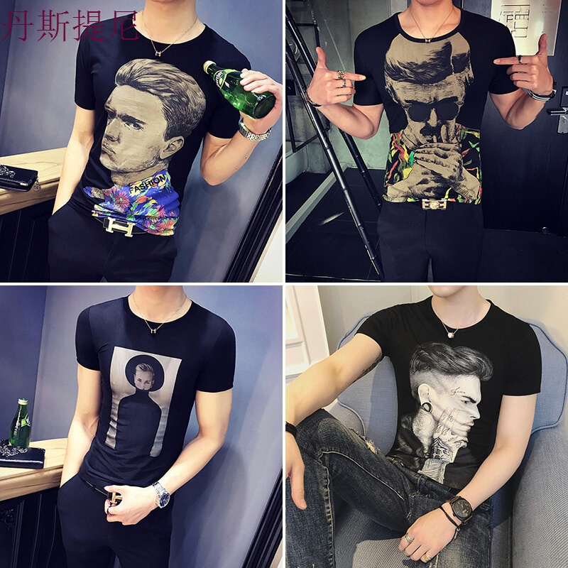 男士短袖2018新款T恤快手红人半袖潮流体闲网红同款半截袖体桖土