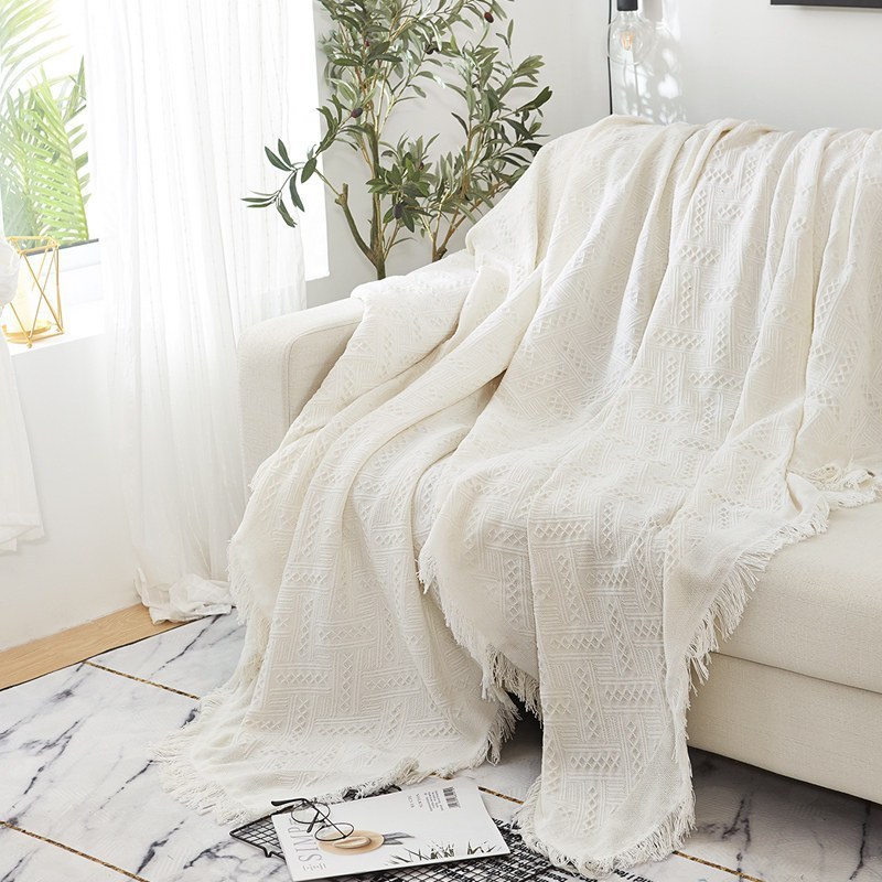 家柏饰(CORATED)北欧沙发布全盖色沙发巾毯子单人沙发套沙发垫盖布罩 湖蓝菱形格 180*340cm高清大图